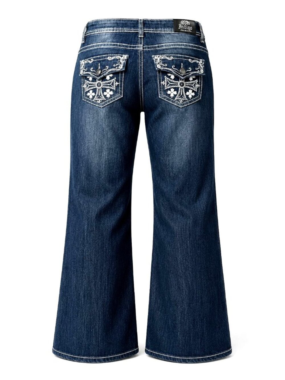 Love Indigo Premium 16P Blue Denim Bootcut Jeans Embellished Pockets Casual Y2K